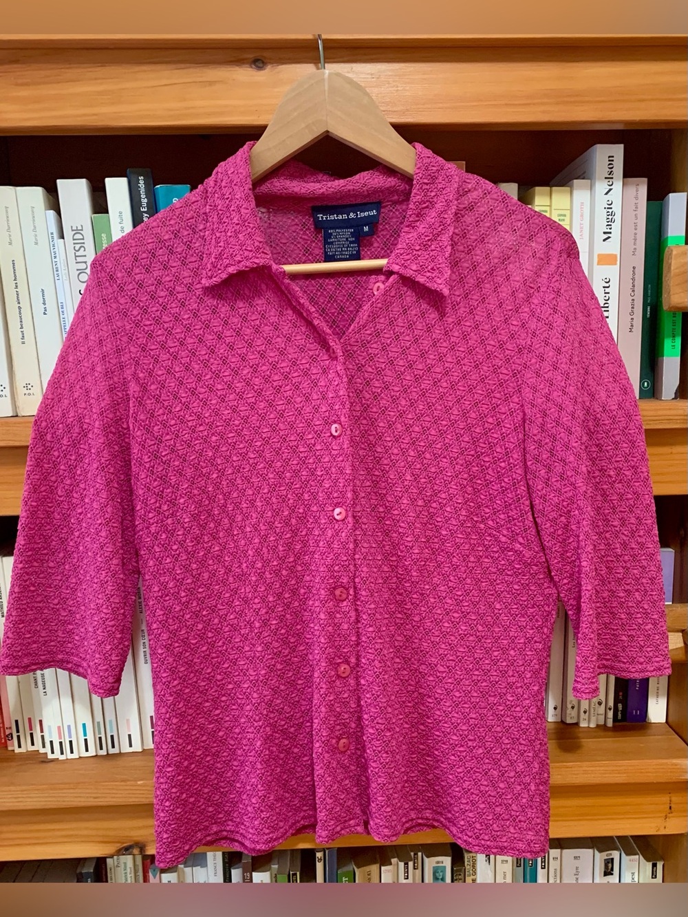 Y2K Lace Button-Down Shirt in Hot Pink